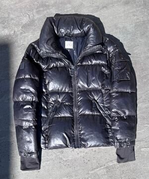 SAM New York Freestyle Down Puffer Jacket Womens Glossy Black Funnel Neck Large